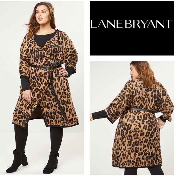 Lane Bryant Sweaters - LANE BRYANT Leopard Print Belted Button Drape Front Sweater Over-Piece 22/28